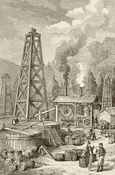 Un pozzo di petrolio nella Pennsylvania del XIX secolo, USA da English School